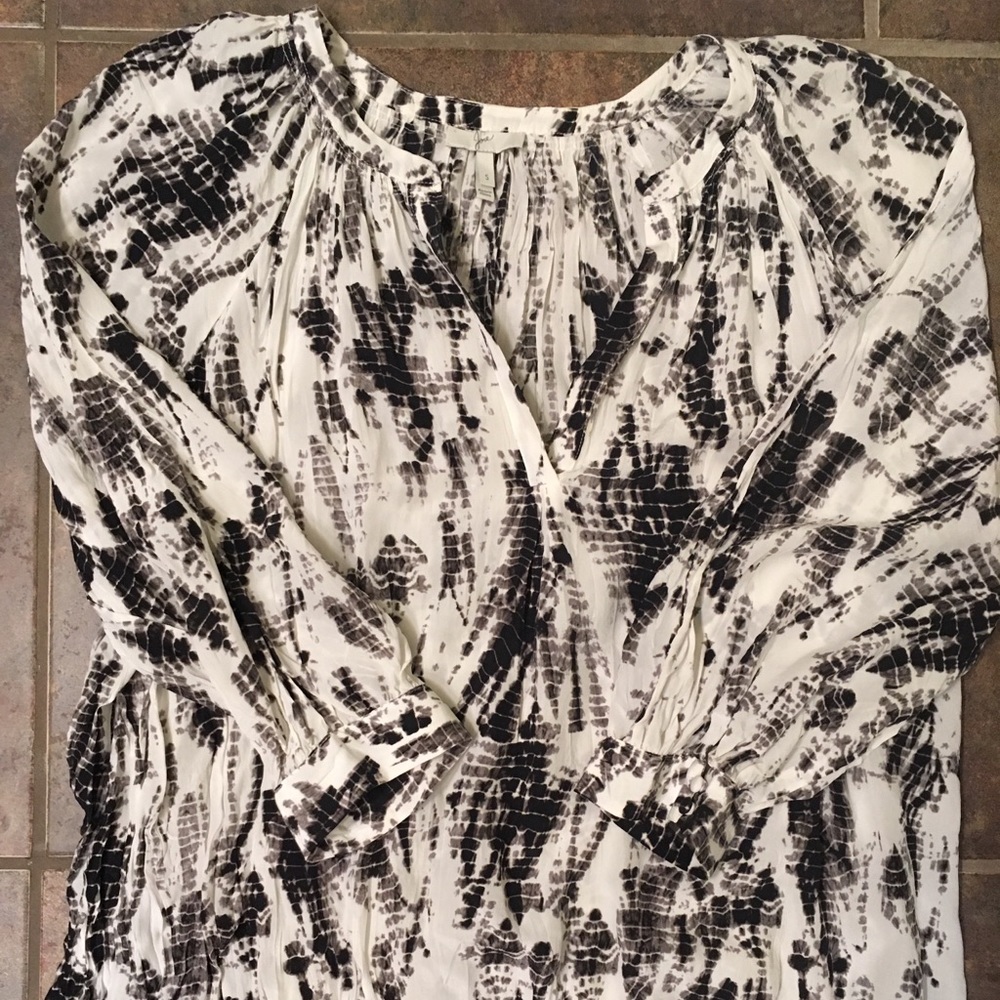 Joie Tie Dye Silk Split V Peasant Blouse